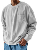 Riolio  Spring Autumn Round Neck T-Shirts Men Solid Long Sleeve Casual Tshirt Male Loose Pocket Fashion Tees Streetwear Sports Tops Man