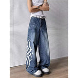 Riolio Men Loose Straight Leg Extra Long Floor Sweeping Jeans Unique Printed Design New Autumn Fashion Trendy Casual Streetwear