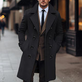 Riolio  Mens Winter Doublebreasted Lapel Trench Coat Business Style Gentleman Overcoat Long Jacket Outwear for Cold Weather