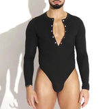 Riolio  Mens Sexy Home Jumpsuit Spring Gayboys Shaping Niche Half Cardigan Fun Long-Sleeved Triangle Jumpsuit Men'S Clothing New