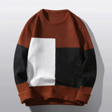 Men's Sweater Korean Fashion Color Block O Neck Pullover Sweaters Oversize Bottom Knitting Blouse Knitted свитер мужской