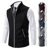 Riolio Vest Men's Knitted Sleeveless Sweater Wool Velvet Zipper Cardigan Turn-down Pullovers Turtleneck Sweatercoat Knit Waistcoat