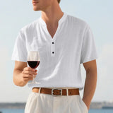 Riolio  Single-layer solid color breathable stand-up collar short-sleeved shirt men's fashion simple solid color shirt