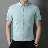 Riolio  Fashion korean popular clothes 100%cotton oxford summer Short sleeve shirts for men slim fit formal plain shirt white pink tops