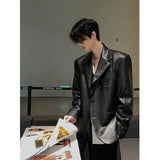 Riolio American Leather Jacket Retro Outfit Handsome High-end Men's Niche Shoulder Pad Suit Black PU Leather Jacket Chic Streetwear