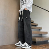 Riolio  Straight Leg Jeans Elastic Waist 2025 New Patchwork Design Utility Cargo Pants Men Big Side Pockets Autumn Workwear Trousers