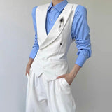 Riolio  Mens Vest Slim Back Shrink Belt Casual Tank Top Fashion British Style Business Elegant Vest Old Money Men'S Clothing New