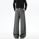Riolio  Grey Black Suit Pants Men Fashion Society Mens Dress Pants Korean Loose Wide Leg Pants Mens Office Formal Trousers Large Size