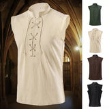 Riolio Medieval Vikings Sleeveless T-Shirt Men Halloween Cosplay Costume Punk Lace-Up Tops Archer Medieval Decor Vest Stage Performance