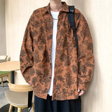 Riolio  Corduroy Printed Long Sleeved Shirt for Men Hong Kong Style Retro Casual Versatile Shirt for Teenagers