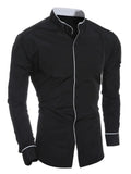 Riolio Spring and Autumn Men's Long-sleeved Solid Color Shirt, Stand-up Collar Comfortable Button-down Fashionable Slim Shirt