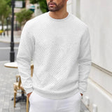 Riolio  Men's Quilted Crew Neck Sweatshirt Casual Long Sleeve Textured Pullover For Daily Wear