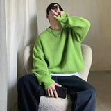 Riolio  Autumn and winter loose shoulder sweater for young men Japanese retro pineapple needle jacquard lazy round neck knit sweater