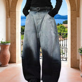 Riolio  American retro gradient high street splashed ink personality loose curved knife hip-hop jeans men and women trendy casual pants