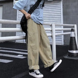 Riolio  Men's Clothing Spring Autumn Wide Leg Solid Color Elastic Pockets High Waisted Trousers Cargo Preppy Style Korean Fashion Pants