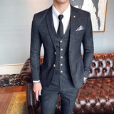 Riolio  S-7XL ( Blazer + Vest + Pants ) Brand Men's Formal Business Suit Three-piece Set Groom Wedding Party Dress Solid Color Plaid