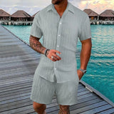 Riolio  European and American summer casual sports set trend loose solid color breathable cardigan short sleeved shorts set