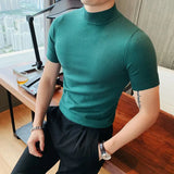 Riolio  Spring Autumn New Short Sleeve Knitted T-shirts For Men Solid Color Slim Fit Tee Fashion Commuter Korean Tops Male Clothes