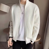 Riolio  Autumn and winter versatile solid color zipper cardigan men's knitted sweater popular slim fit sweater jacket men's stand up col