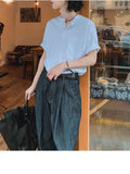 Riolio New Fashion Korean Style Men T-shirt Light Luxury Henry Collar Tops Casual Loose High Quality Solid Color Half Sleeve Tees M-2XL