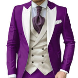 Riolio  Fashionable Contrast Color Men's Suits 3 Pieces Jacket Vest Pants Dancing Sets Handsome Peak  Lapel Suit Set For Men Party Wear