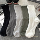 Riolio 5 Pairs Men Black White Warm Socks Autumn Winter Male Breathable Solid Color Sport Long Middle Tube Casual Socks for Men