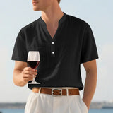 Riolio  Single-layer solid color breathable stand-up collar short-sleeved shirt men's fashion simple solid color shirt
