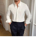 Riolio Spring Leisure British Business Shirt Design British Men Cuba Collar Slim Solid White Shirt Camisa Social Masculina Men Shirt