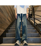 Riolio  New Straight Jeans men Elastic waist Spring New Vintage Casual Baggy Jeans Korean Youth Trousers Classic Wide Leg Denim Pants