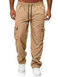 Riolio  Men's Casual Cargo Pants Elastic Waist Drawstring Straight Leg Trousers with Multi Pockets