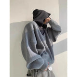 Riolio  Korean style trendy men and women retro contrasting color pullover sweater for couples loose and lazy casual Harajuku knitted