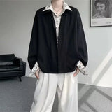 Riolio  Men's Oversized Shirt with Floral Print Contrast Collar