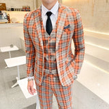 Riolio  ( Jackets + Vest + Pants ) New Fashion Boutique Plaid Mens Casual Business Suit Groom Wedding Dress Suit 3pces Set Male Blazer