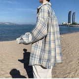 Riolio  Plaid Long-sleeved Shirt for Male Students Trendy Casual and Handsome Loose Shirt Jacket