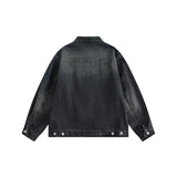 Riolio Retro Japanese Sle Distred Denim Jaet Men's Casual Loose Fit Outerwear Youth Trendy Wear Resistant Zipper Decoration