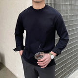Riolio  New Autumn Fashion Men T-shirt Light Luxury Solid Color Long Sleeve Tops Leisure Streetwear Casual O Neck Basic Shirts M-3XL