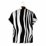 Riolio  Men's Clothing Summer New Arrival Korean Style Slim Fit Digital Print Black and White Stripes Casual Loose Fit Short Sleeve