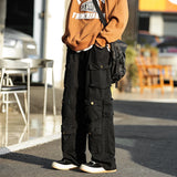 Riolio Japanese Multi-pocket Work Pants Men's Autumn Trendy Loose Straight Casual Pants Hip-hop Retro Design Trousers Aesthetic Chic