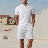 Riolio  Men's summer lapel jacquard thin short-sleeved men's casual sports polo shirt set