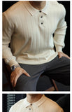 New Japanese Business Men Polo Sweater Light Luxury Knit Slim-fit Long Sleeve Pullover Premium Solid Color Basic Knitwear M-3XL