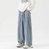 Riolio  Light Blue Baggy Jeans for Men Elastic Waist Relaxed Fit Wide Leg Trousers Street Fashion Hip Hop Cargo Pants Men Autumn