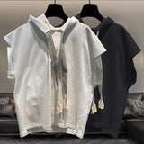 Riolio  Hooded Sleeveless T-shirt Men's Summer New Plus Size Solid Color Loose All-match Vest Tops Street Casual Fashion Men Clothing