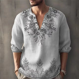 Riolio  Spring Autumn New Men 3D Vintage Print Shirts Long Sleeve Button O-Neck Loose Pullover Tops Fashion Man Tees Shirts Tops 6XL