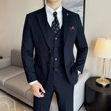Riolio  Wool 6% (Jakcet + Vest + Pants ) High-end Brand Mens Solid Color Leisure Business Suit 3Pcs Sets Groom Wedding Dress Party Suit