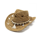 Riolio  Western Cowboy Hat for Women Men Paper Straw Wide Brim Beach Cap UV Protection Cowgirl Fedoras Mens Hats Sombrero Hombre