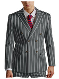 Riolio  Men's Pinstripe 2 Piece Suit Set Double Breasted Peak Lapel Slim Fit Striped Tuxedo Suit For Wedding Prom Business Formal