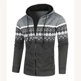 Riolio  Men's New Cardigan Hooded Jacket Casual Loose Thin Fluff Sweater Ethnic Style Printed Slim Jacket Knitted