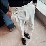 Riolio Spring Autumn Men High Waist Belt Design Casual Slim Formal Dress Pant Men Social Office Wedding Party Dress Suit Pants