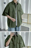 Riolio Working Pocket Solid Color Pure Cotton Short-sleeved Shirt Fashionable Summer Lapel Button Functional Half-sleeved Cardigan