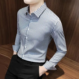 Riolio  Long-sleeved Shirt Korean Style New Autumn Men's Shirt Slim Business Casual No-iron Striped Button Cardigan